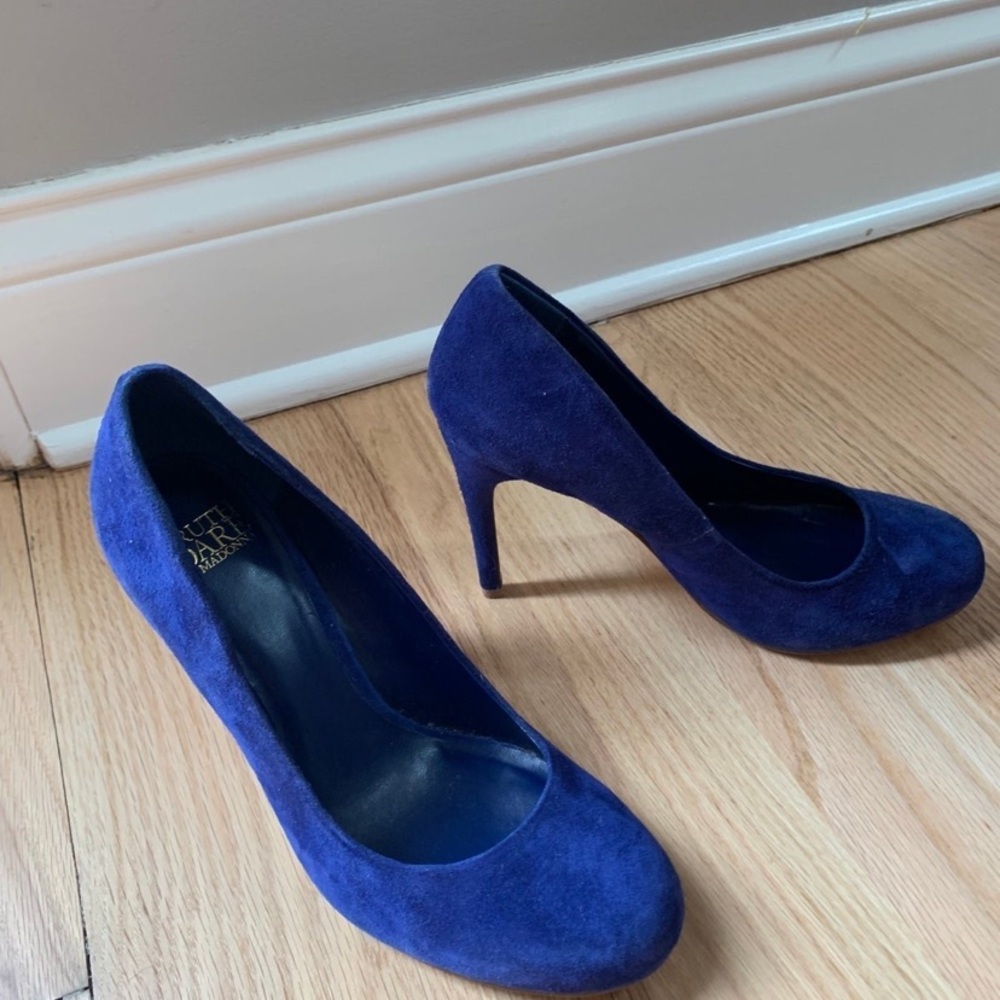 Blue Suede Leather High Heel Shoes